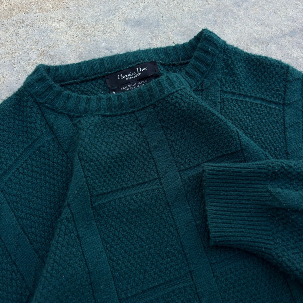 Vintage 90s Christian Dior Knit Sweater Designer Workwear Green Size M (g6)